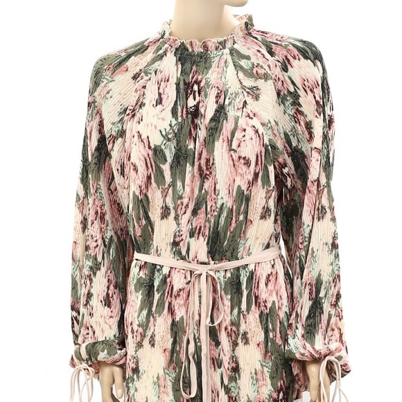 ASOS DESIGN Plisse Mini Dress Floral Printed Blouson Sleeves Romantic M 8 - Picture 6 of 9